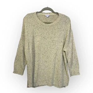 J.Jill Womens Pale Yellow Marled Flecked 3/4 Sleeve‎ Sweater Sz L Spring Cotton